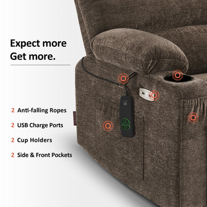 MCombo Recliner Chair Sofa with Massage and Heat for Big Elderly People,Fabric R7093(Small-Wide)