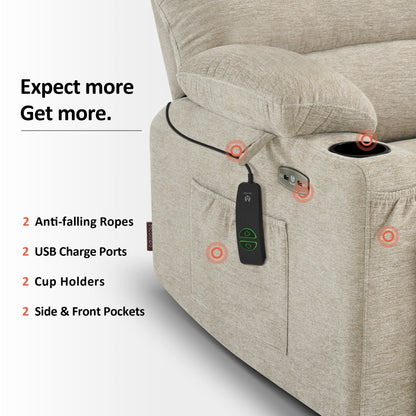 MCombo Recliner Chair Sofa with Massage and Heat for Big Elderly People,Fabric R7093(Small-Wide)
