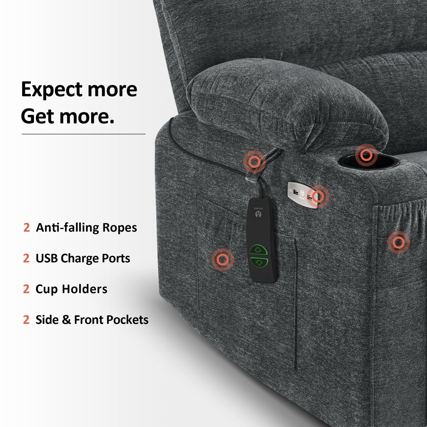 MCombo Recliner Chair Sofa with Massage and Heat for Big Elderly People,Fabric R7093(Small-Wide)