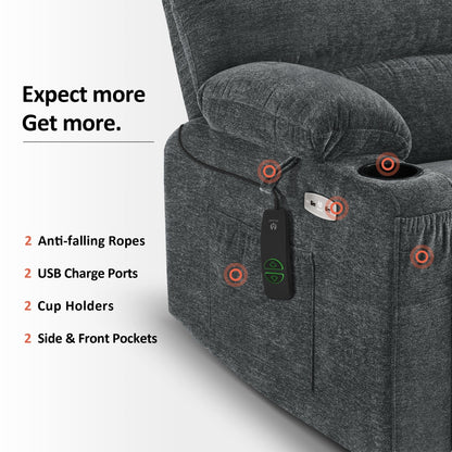 MCombo Recliner Chair Sofa with Massage and Heat for Big Elderly People,Fabric R7093(Small-Wide)