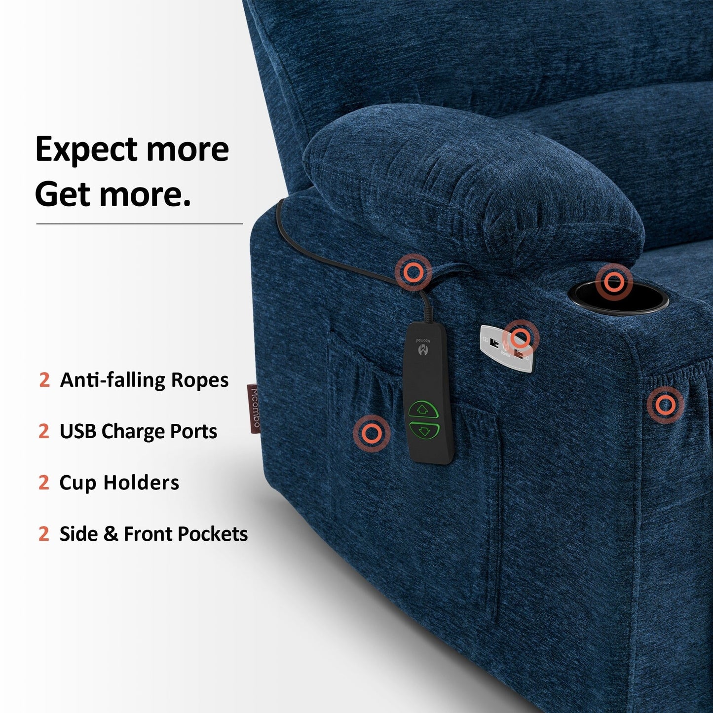 MCombo Recliner Chair Sofa with Massage and Heat for Big Elderly People,Fabric R7093(Small-Wide)