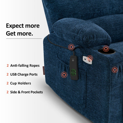MCombo Recliner Chair Sofa with Massage and Heat for Big Elderly People,Fabric R7093(Small-Wide)