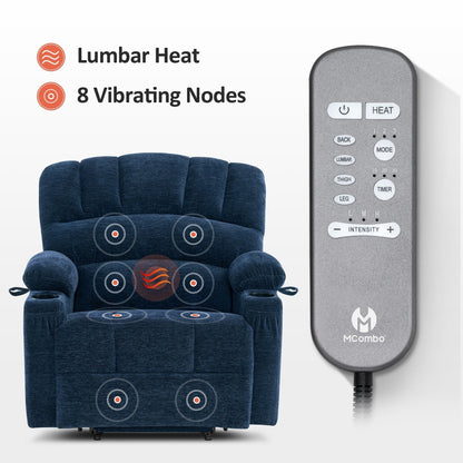 MCombo Recliner Chair Sofa with Massage and Heat for Big Elderly People,Fabric R7093(Small-Wide)