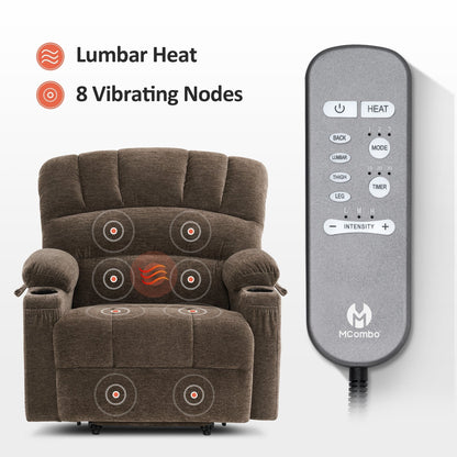 MCombo Recliner Chair Sofa with Massage and Heat for Big Elderly People,Fabric R7093(Small-Wide)