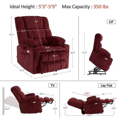 MCombo Small Dual Motor Power Lift Recliner Chair Sofa with Massage and Heat, Infinite Position, USB Ports, Fabric 7893