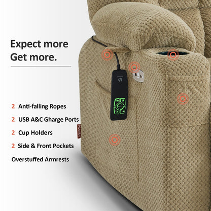 MCombo Small Dual Motor Power Lift Recliner Chair Sofa with Massage and Heat, Infinite Position, USB Ports, Fabric 7893