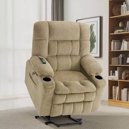 MCombo Small Dual Motor Power Lift Recliner Chair Sofa with Massage and Heat, Infinite Position, USB Ports, Fabric 7893