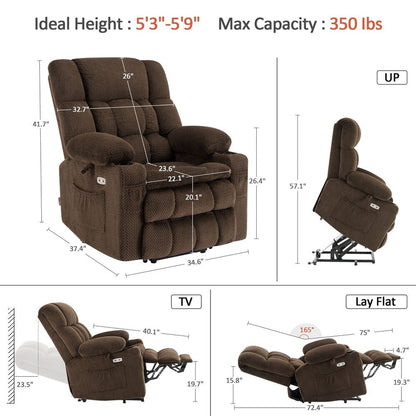 MCombo Small Dual Motor Power Lift Recliner Chair Sofa with Massage and Heat, Infinite Position, USB Ports, Fabric 7893