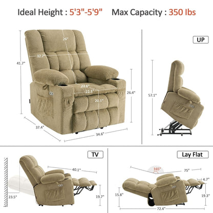 MCombo Small Dual Motor Power Lift Recliner Chair Sofa with Massage and Heat, Infinite Position, USB Ports, Fabric 7893