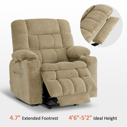 MCombo Small Dual Motor Power Lift Recliner Chair Sofa with Massage and Heat, Infinite Position, USB Ports, Fabric 7893