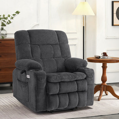 MCombo Small Dual Motor Power Lift Recliner Chair Sofa with Massage and Heat, Infinite Position, USB Ports, Fabric 7893