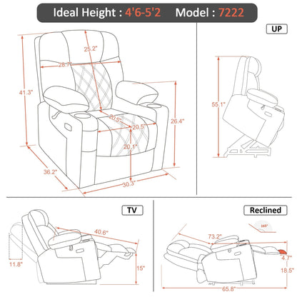 MCombo Small Dual Motor Power Lift Recliner Chair with Massage,Dual Heating, Adjustable Headrest, Fabric 7222