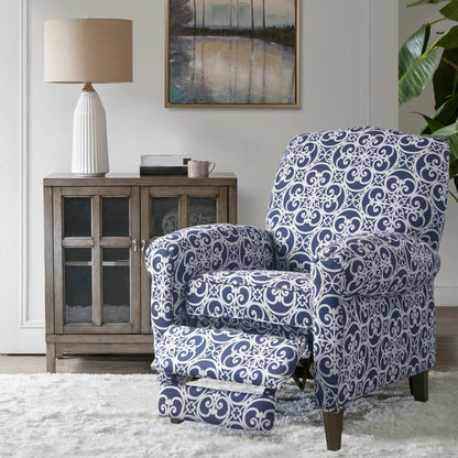 Madison Park Oscar Solid Wood Upholstered Push Back Recliner Chair with Rolled Arms