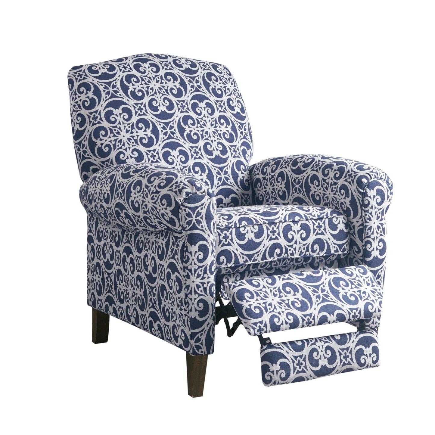 Madison Park Oscar Solid Wood Upholstered Push Back Recliner Chair with Rolled Arms