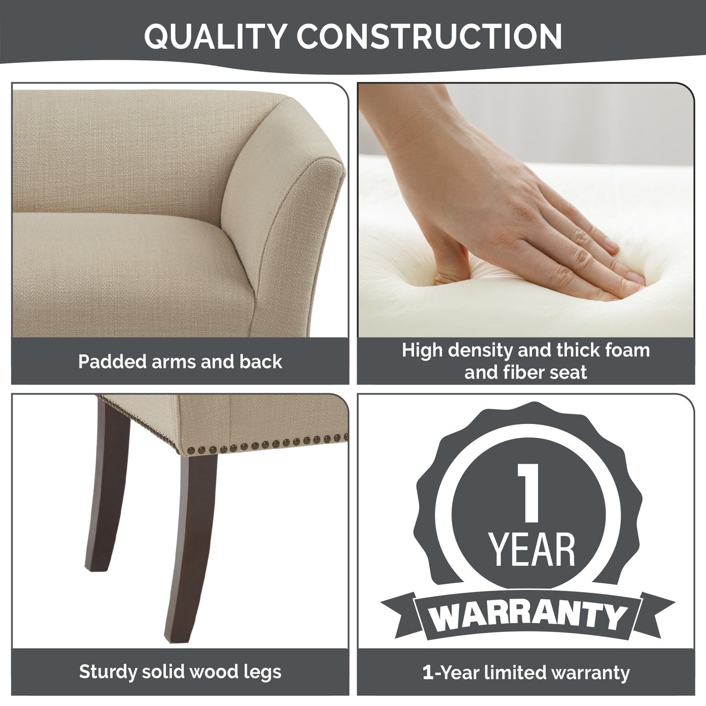 Madison Park Welburn 49.5 Upholstered Bench with Back & Wood Legs