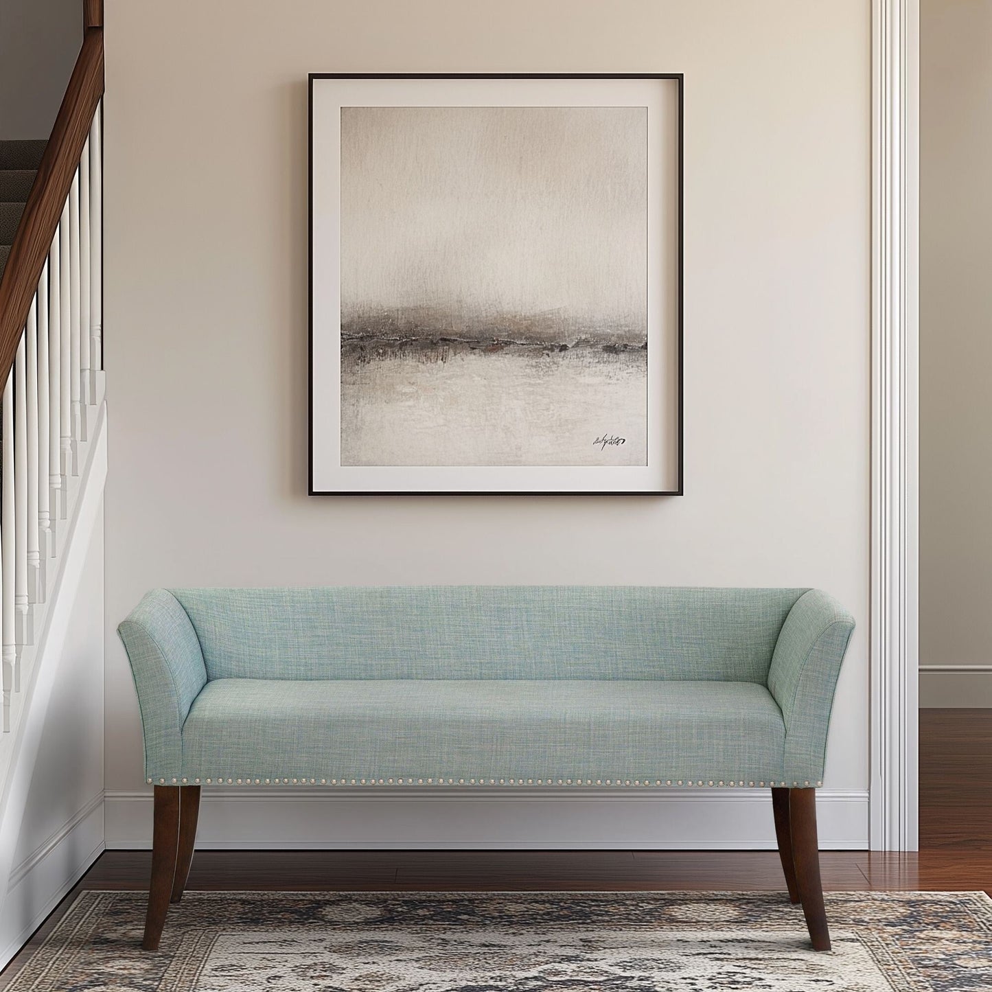 Madison Park Welburn 49.5 Upholstered Bench with Back & Wood Legs