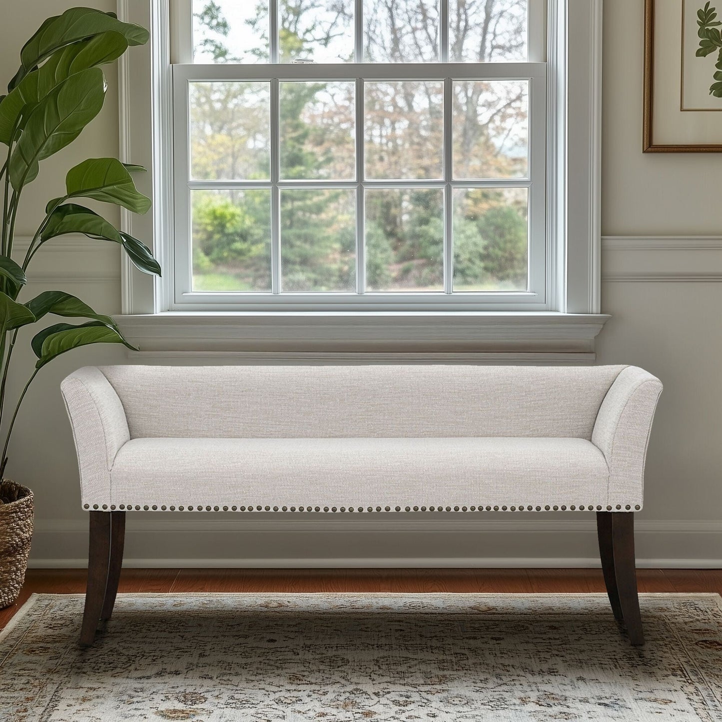 Madison Park Welburn 49.5 Upholstered Bench with Back & Wood Legs
