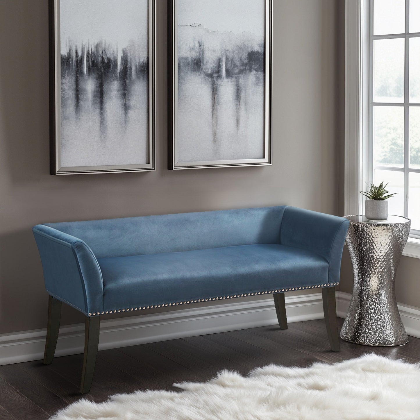 Madison Park Welburn 49.5 Upholstered Bench with Back & Wood Legs