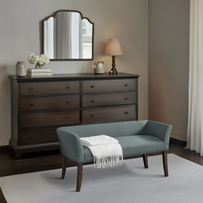 Madison Park Welburn 49.5 Upholstered Bench with Back & Wood Legs