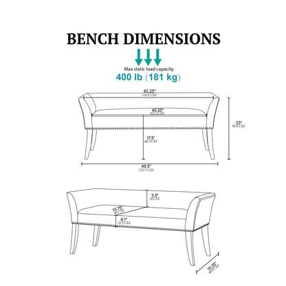 Madison Park Welburn 49.5 Upholstered Bench with Back & Wood Legs