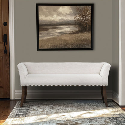 Madison Park Welburn 49.5 Upholstered Bench with Back & Wood Legs