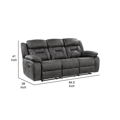 Mady Manual Reclining Sofa, Pillow Tufted, Dark Gray Polyester 85 Inch