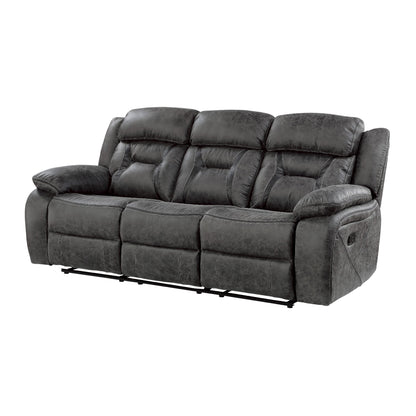 Mady Manual Reclining Sofa, Pillow Tufted, Dark Gray Polyester 85 Inch