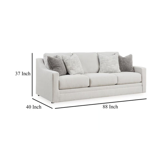 Maite Sofa, Modern Chalk Gray Polyester, 4 Throw Pillows, 88 Inch