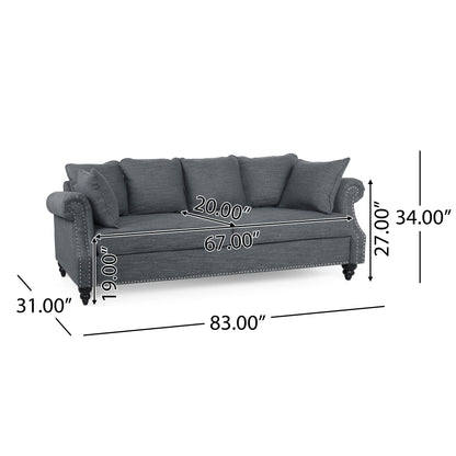 Manbow Fabric Pillowback 3 Seater Sofa with Nailhead Trim by Christopher Knight Home