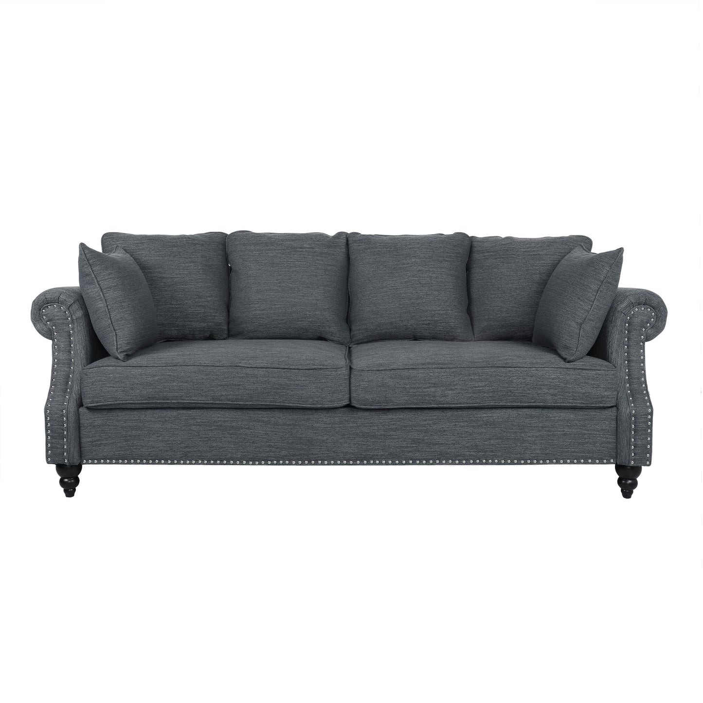 Manbow Fabric Pillowback 3 Seater Sofa with Nailhead Trim by Christopher Knight Home