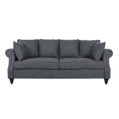 Manbow Fabric Pillowback 3 Seater Sofa with Nailhead Trim by Christopher Knight Home
