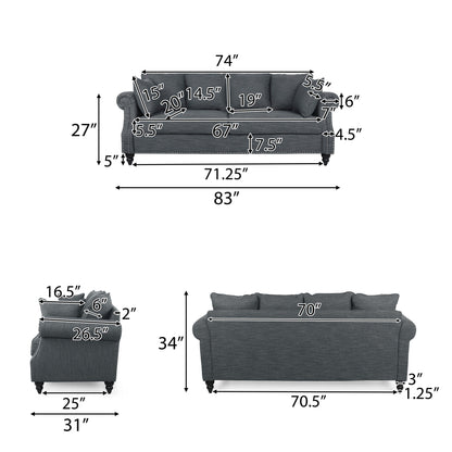 Manbow Fabric Pillowback 3 Seater Sofa with Nailhead Trim by Christopher Knight Home