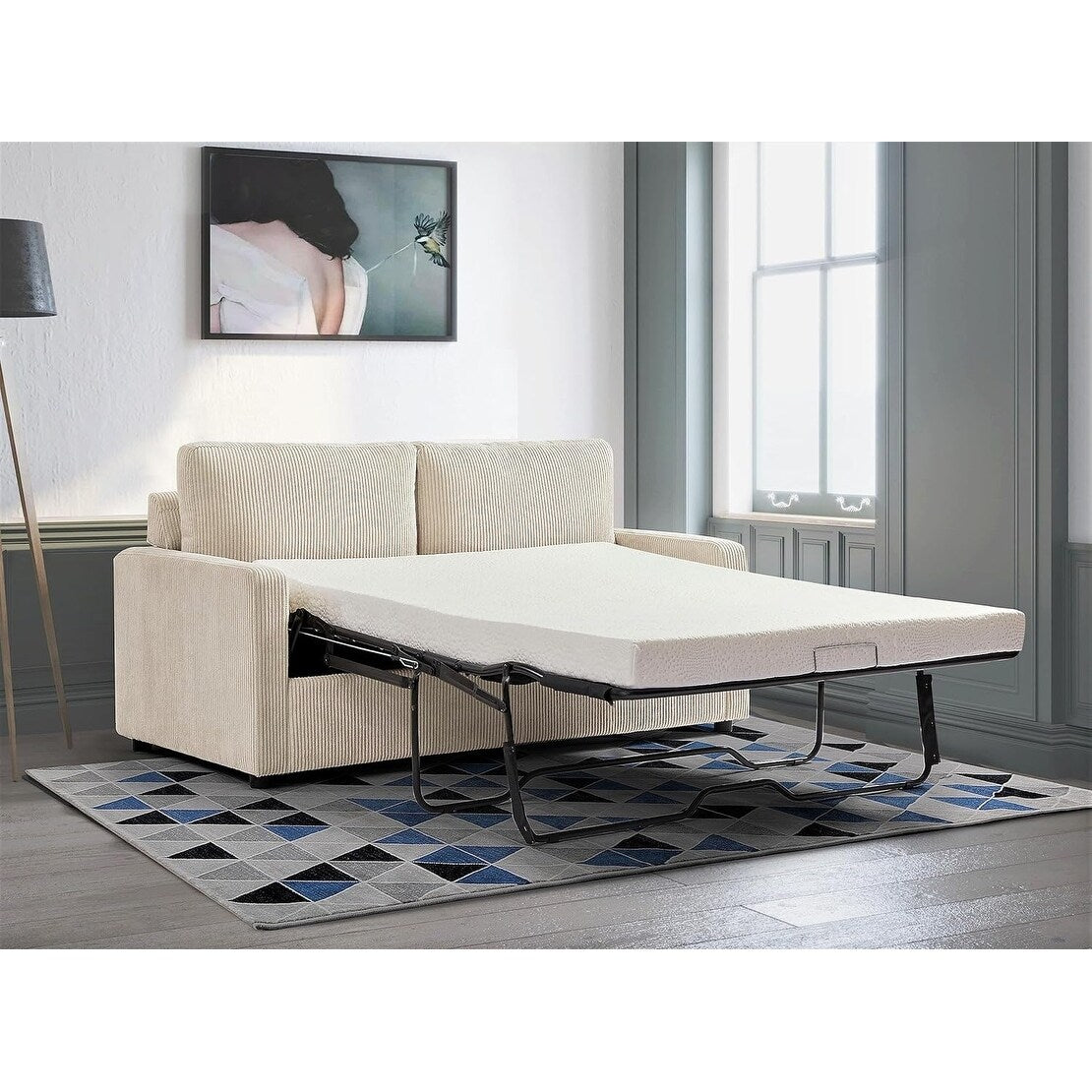 Manchester Polyester Corduroy 70 inch Square Arms Sofa Bed
