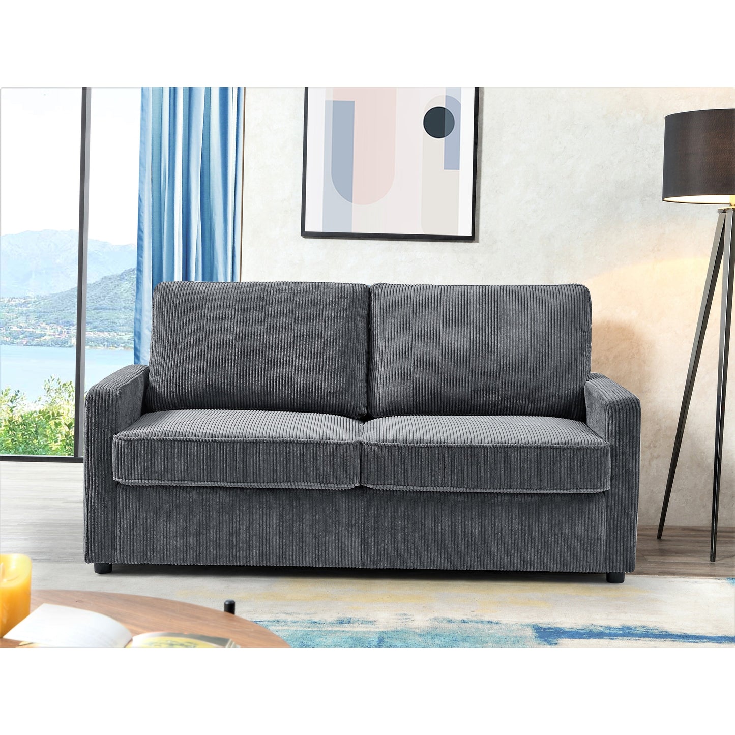 Manchester Polyester Corduroy 70 inch Square Arms Sofa Bed