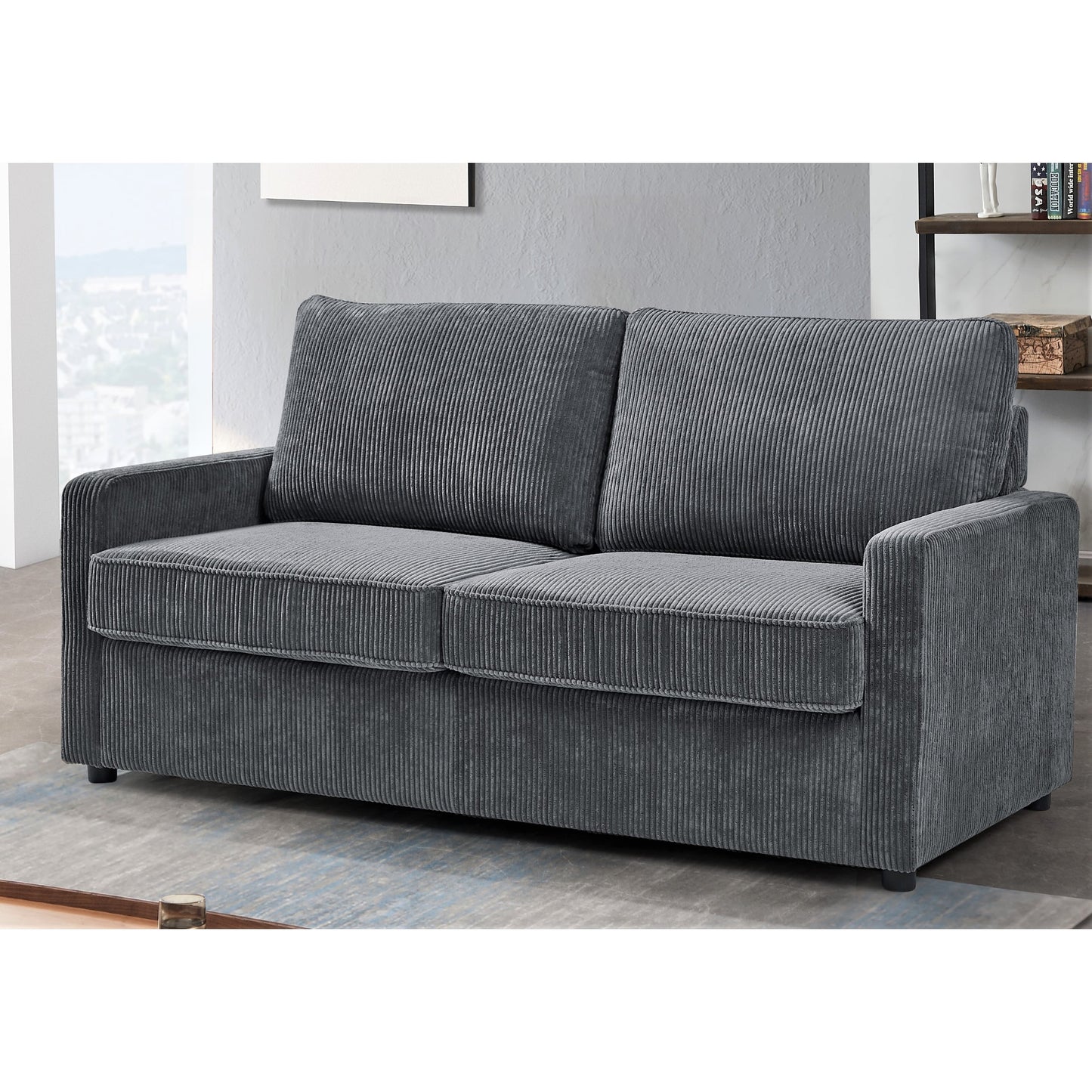 Manchester Polyester Corduroy 70 inch Square Arms Sofa Bed