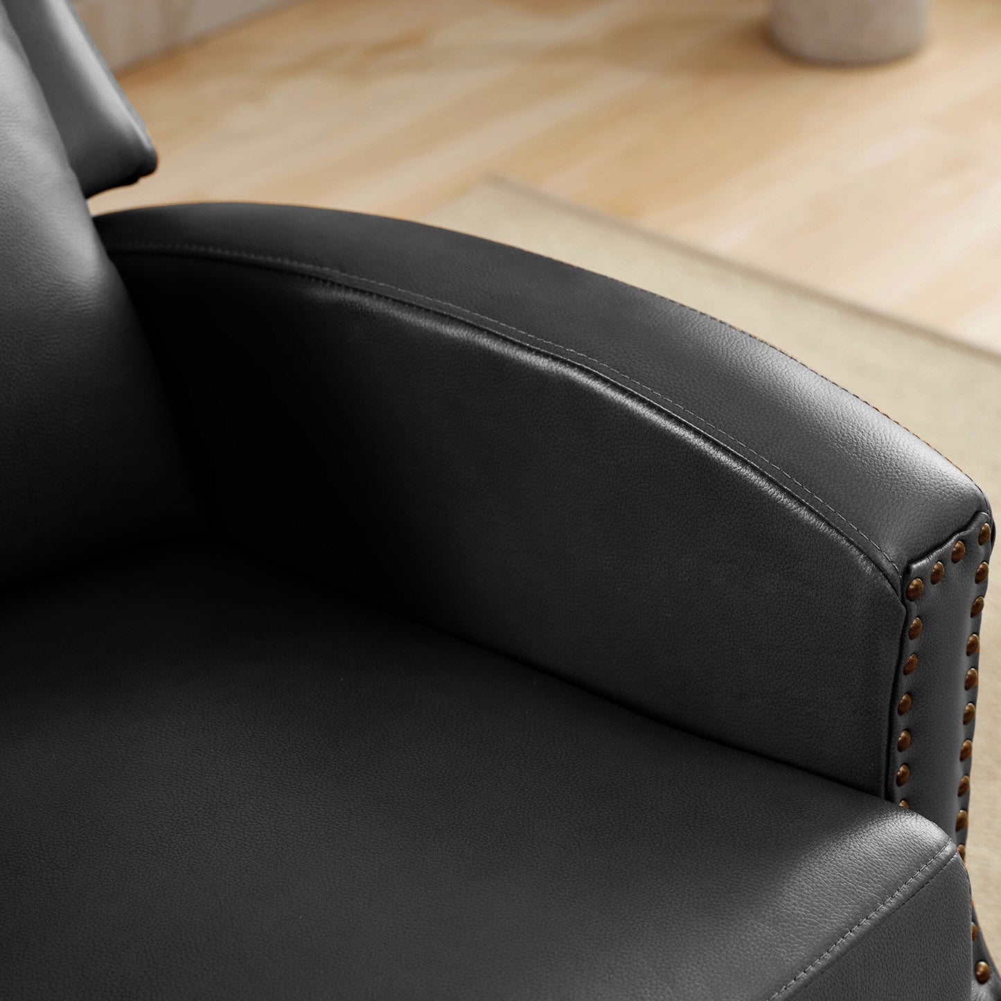 Genuine Leather Pushback Recliner with Multi-Angle Seat Back and Solid Wood Legs