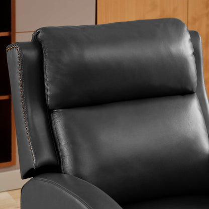 Genuine Leather Pushback Recliner with Multi-Angle Seat Back and Solid Wood Legs