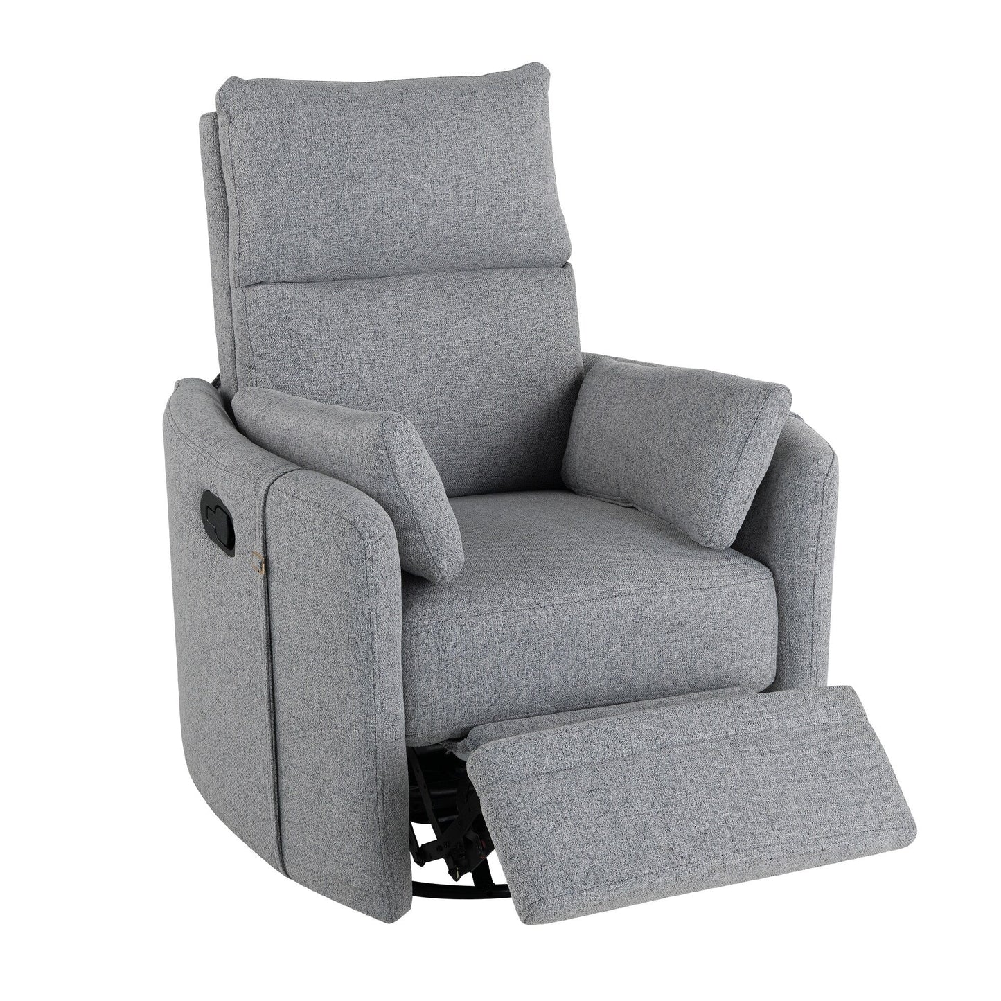 Manual Swivel Recliner with Rocking Motion, 2 Removable Pillows, Linen Upholstered and Curved Armrests for Living Room Nursery