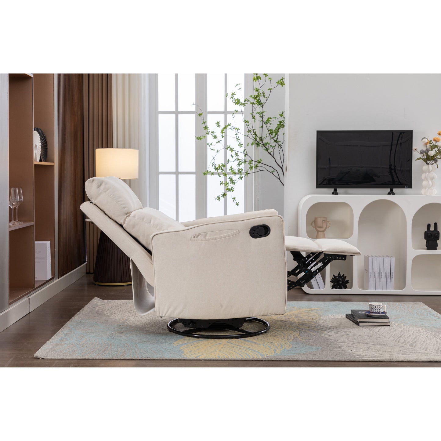 Manual Swivel Rocker Recliner Chair with Adjustable Backrest and Footrest