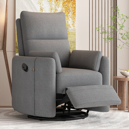 Manual Upholstered Swivel Rocker Recliner with 360° Rotation, Adjustable Backrest, and Removable Support Pillows