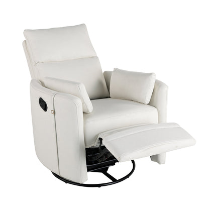 Manual Upholstered Swivel Rocker Recliner with 360° Rotation, Adjustable Backrest, and Removable Support Pillows