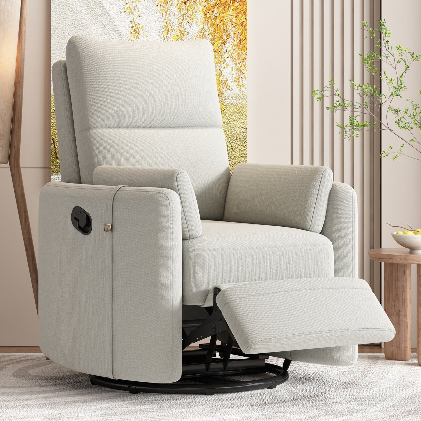 Manual Upholstered Swivel Rocker Recliner with 360° Rotation, Adjustable Backrest, and Removable Support Pillows
