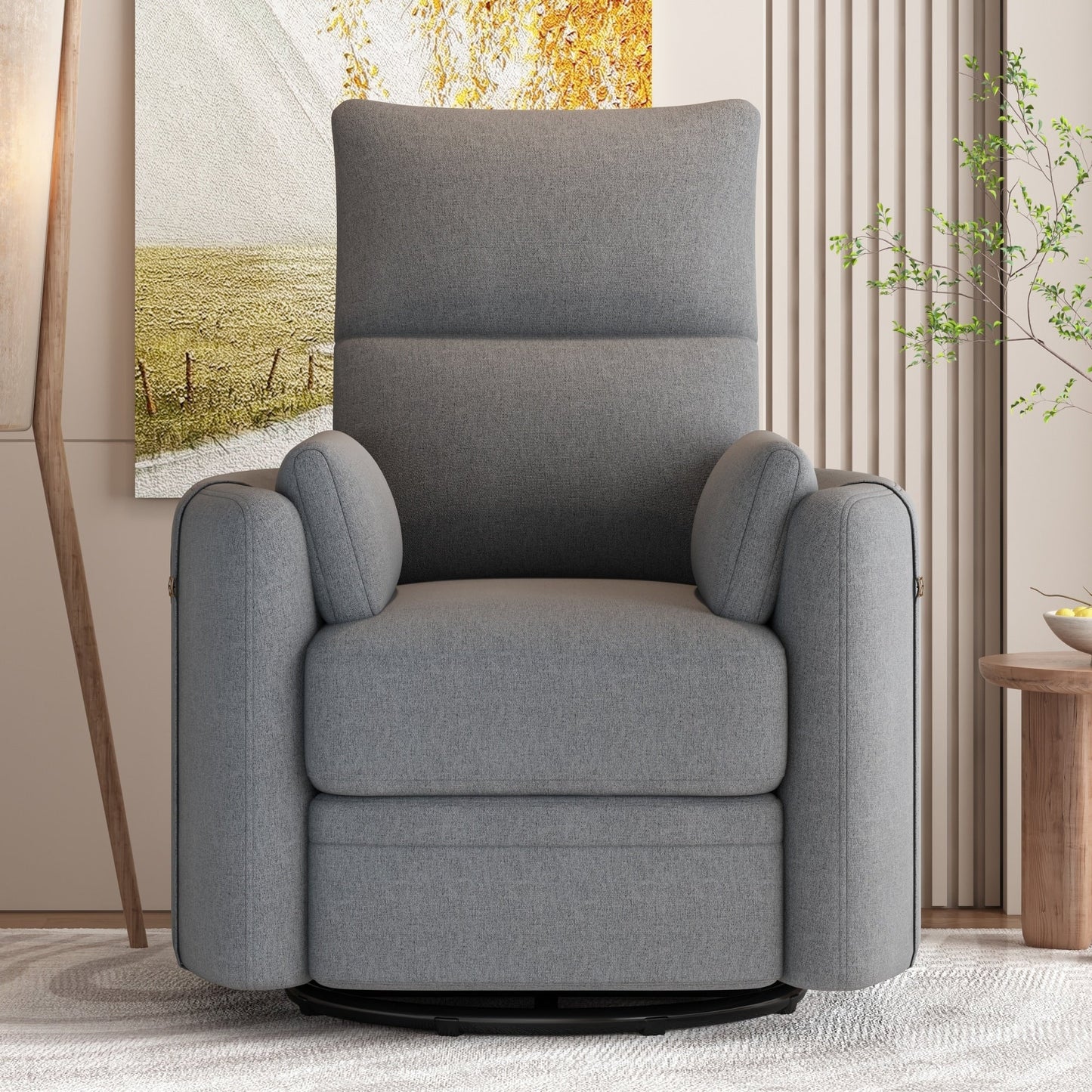 Manual Upholstered Swivel Rocker Recliner with 360° Rotation, Adjustable Backrest, and Removable Support Pillows