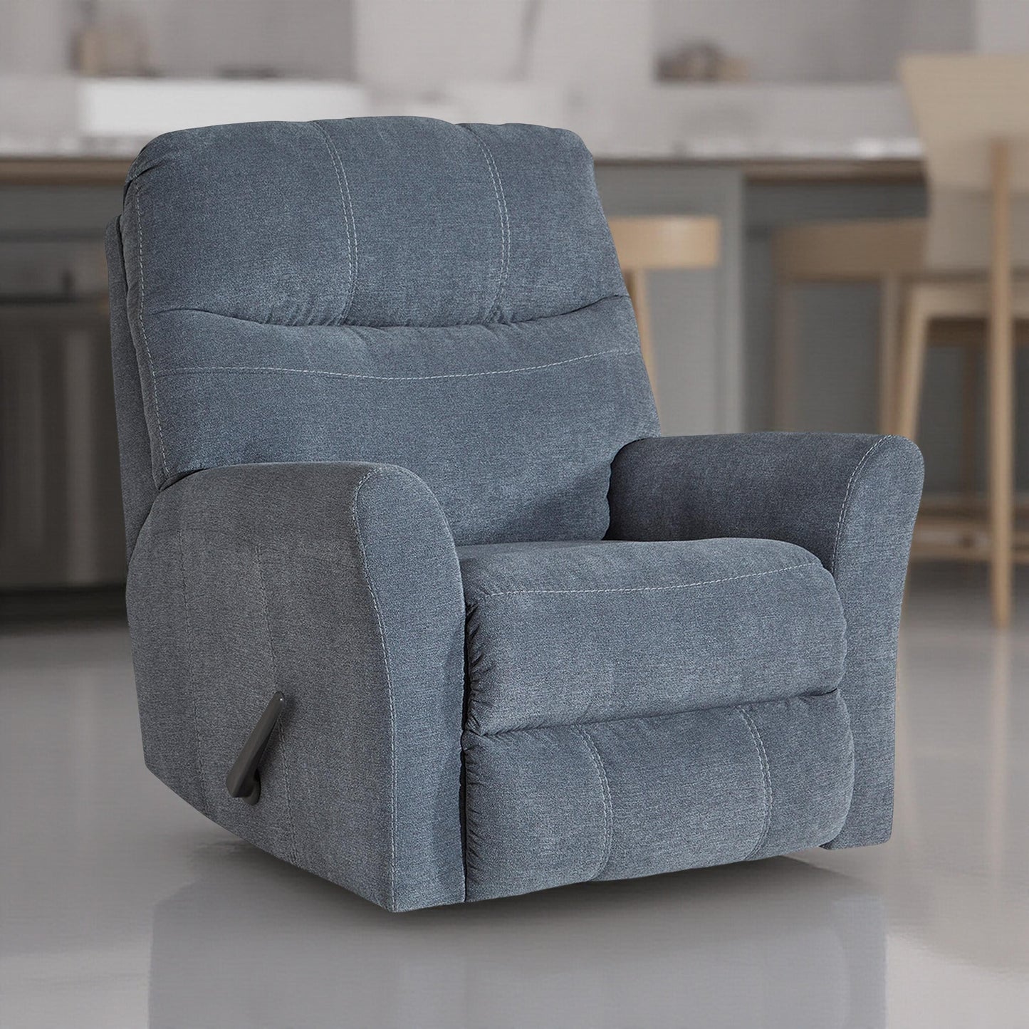 Marlow Manual Recliner Chair, Pull Rocking Motion Muted Blue Polyester