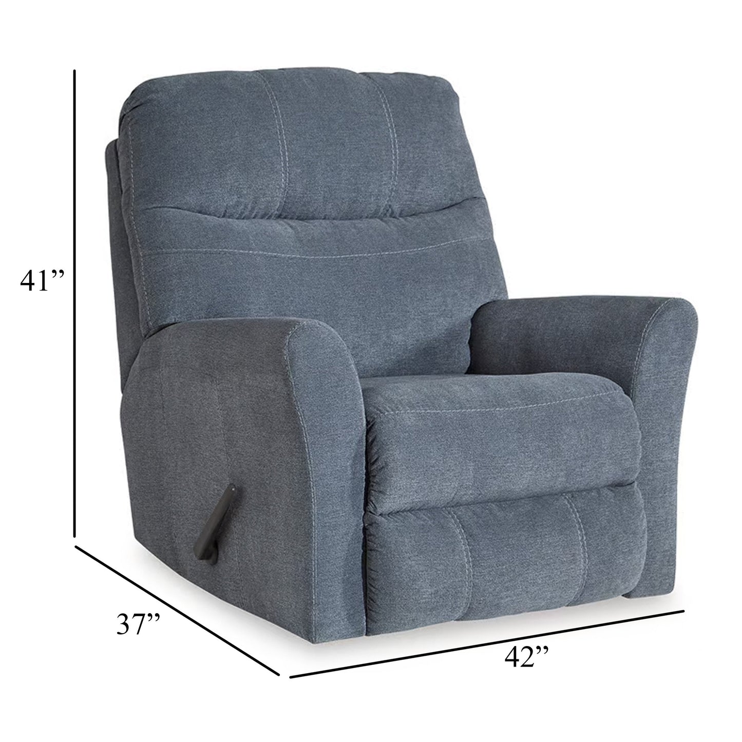 Marlow Manual Recliner Chair, Pull Rocking Motion Muted Blue Polyester