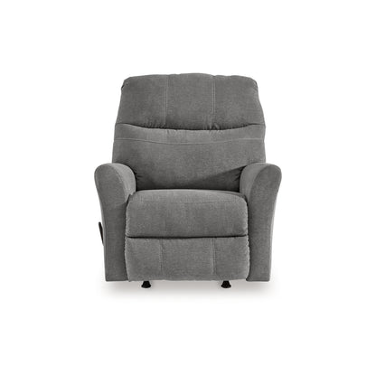 Marlow Manual Recliner Chair, Pull Rocking Motion, Gray Polyester