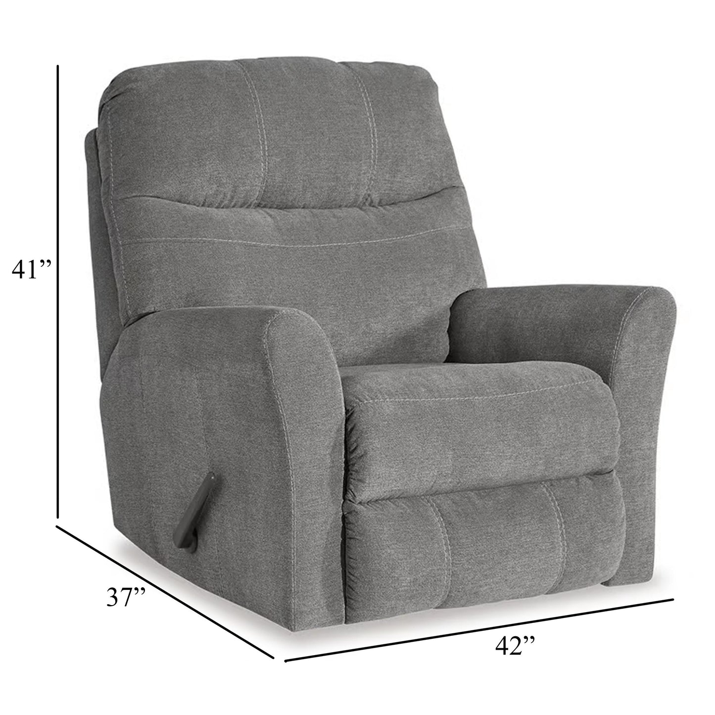 Marlow Manual Recliner Chair, Pull Rocking Motion, Gray Polyester