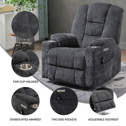 Massage Heat Power Lift Recliner Chair,2 Cup Holders,USB,Type C,Remote