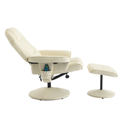 Massage Recliner Chair with Ottoman, 360° Swivel PU Leather Reclining Chair with Wrapped Base, 5 Point Vibration Massag