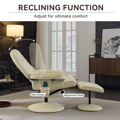 Massage Recliner Chair with Ottoman, 360° Swivel PU Leather Reclining Chair with Wrapped Base, 5 Point Vibration Massag